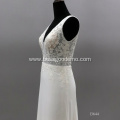 Modern Watteau Train Lace V Neck Illusion Backless Sleeveless Custom Wedding Dress Bride